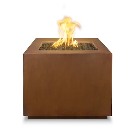 The Outdoor Plus 30 Square Forma Fire Pit - Corten Steel - Spark Ignition with Flame Sense - Natural Gas OPT-3030SQCSFSEN-NG